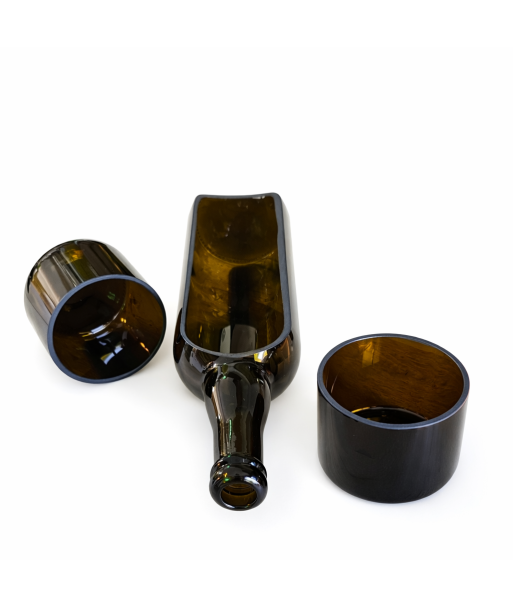 Kit apéritif en verre surcyclé – plat de présentation et deux coupelles assorties