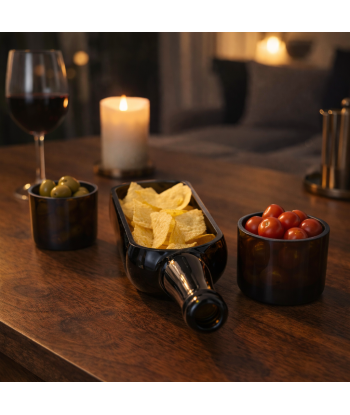 Coupelle de présentation en verre ambré, idéale pour l’apéritif (olives, tomates, snacks)